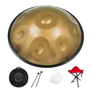 Imagem de GLADFRESIT Handpan 56 cm, 10 notas, vem com uma mochila de mão, suporte, duas marretas e pano de limpeza. (ouro, 432hz)