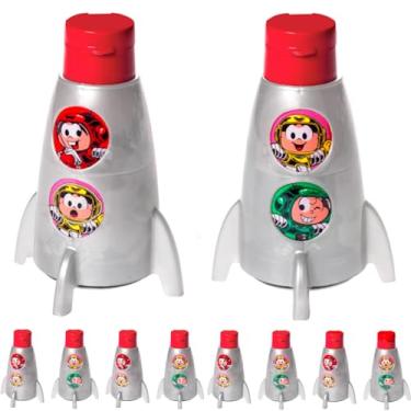 Imagem de Kit 10 Garrafas de Foguete Turma da Mônica Lembrança de Aniversário Infantil Garrafinhas de água para Crianças Plasútil Magali Cebolinha e Cascão