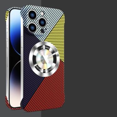 Imagem de Capa de telefone sem moldura de fibra de carbono para iPhone 12 13 14 15 Pro Max Slim Capa magnética sem bordas para celular, patchwork vermelho, para iPhone 12 Pro