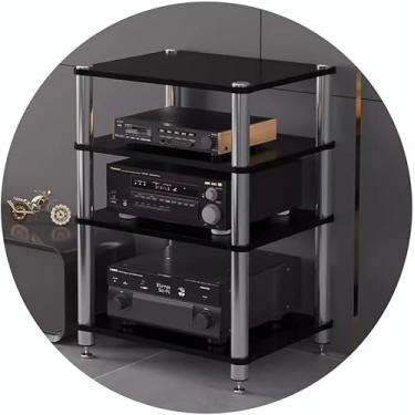 Imagem de Rack HiFi AV 2/3/4 camadas Suporte de TV Amplificador Equipamento Gabinete Prateleiras de armazenamento de mídia Suporte HiFi Suporte para tocador de discos, preto, 60 * 48 * 80 cm (4 camada