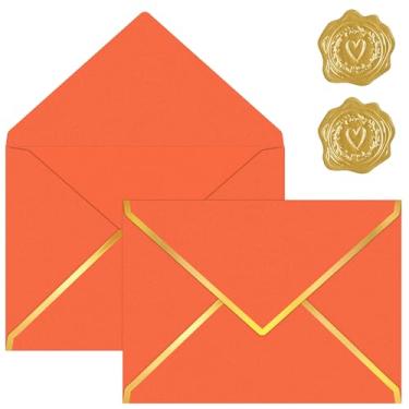 Imagem de Pacote com 30 envelopes A7 5x7 para convites, cartolina de pérola grossa de 250 g 4x6 envelopes para correspondência com aba em V de folha dourada e selante em relevo, envelopes para vale-presente,