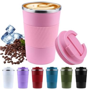 Imagem de Disoza Caneca De Café Viagem 16 Onças Isolada Copos Reutilizáveis Com Tampas à Prova Derramamento Aço Inoxidável Reutilizável Para Bebidas Quentes e Geladas （Rosa）