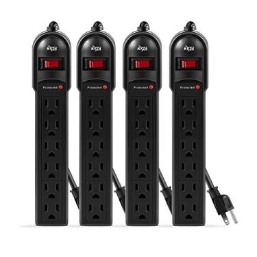 Imagem de KMC 6-Outlet Surge Protetor Power Strip 4-Pack, proteção overload, 2-Foot Cord, 600 Joule
