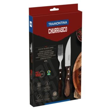 Imagem de Jogo De Talheres Jumbo Para Churrasco Tramontina Em Aço Inox Com Cabo Castanho Polywood...