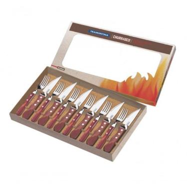 Imagem de Jogo De Talheres Para Churrasco Jumbo Tramontina Em Aço Inox Com Cabo Vermelho Polywood...