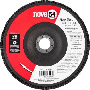 Imagem de Disco de desbaste e acabamento Flap-disc Cônico 4.1/2" 115mm - NOVE54 Grão 80