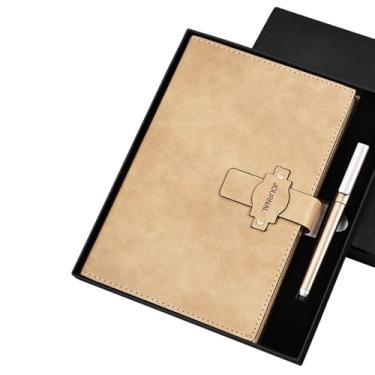 Imagem de A5 Caixa minimalista de couro para notebook com fivela de bolsa de escritório de negócios - Cor cáqui - Caixa