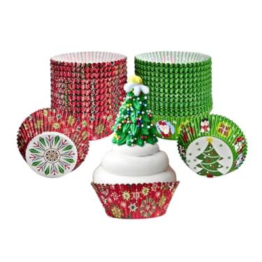 Imagem de Green Direct Forros de cupcake de Natal, pacote com 500 – Copos de cozimento de tamanho padrão, forros de muffin de papel para festas de Natal, cupcakes e guloseimas, embalagens de cupcake, forros de