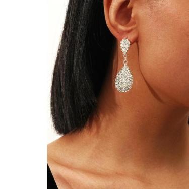Imagem de Brinco Feminino Strass Zircônia Acessórios Festa Casamento - anjo da m