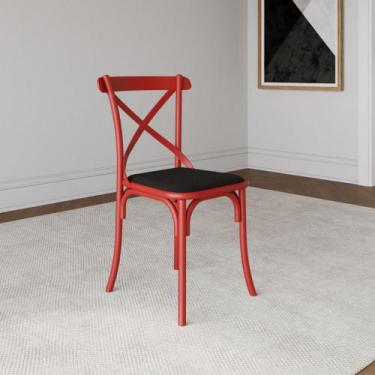 Imagem de Cadeira Katrina Assento Corano Preto Aço Vermelho - IRONWOOD