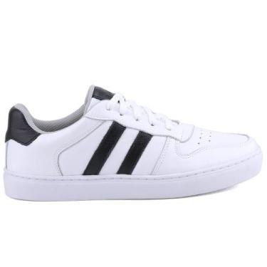 Imagem de Tenis Masculino Sapatenis Em Couro Branco Com Preto Mr Gutt - Mr. Gutt