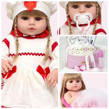 Imagem de Bebe Reborn Menina Loira de Silicone Olho Castanho 20 Itens - Cegonha 
