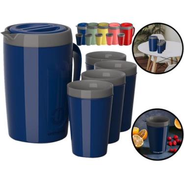 Imagem de Kit Jarra Térmica Plástica Caribe 2 Litros Para Sucos Água + Quatro Co