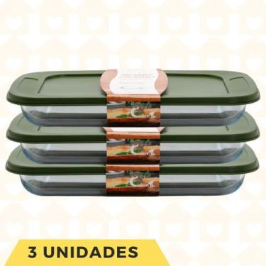 Imagem de Kit 3Un Assadeira Forma Vidro 3L Grande Forno Doces Assados - CasaVita