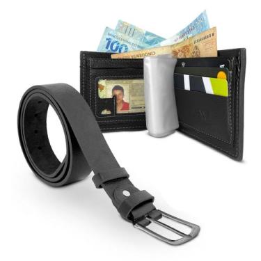 Imagem de Kit Carteira Couro Masculina + Cinto Masculino Social Luxo - Cinto de 