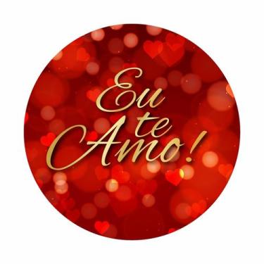 Imagem de Painel de Lona Redondo Eu Te Amo Dourado Luzes Vermelhas Corações - Fa
