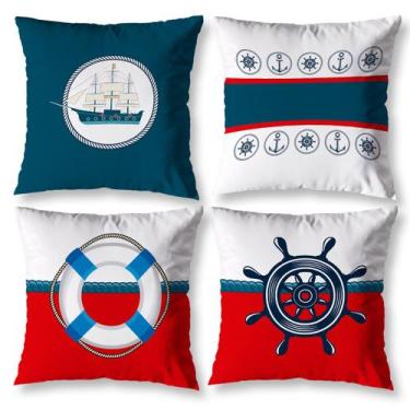 Imagem de Kit 4 Capas de Almofadas Cheias Decorativas Estampadas Navio - Mercado