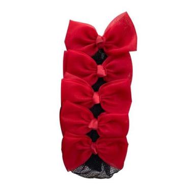 Imagem de Kit 05 Redinha Vermelho Laço Coque Cabelo Preso Profissional Feminino 