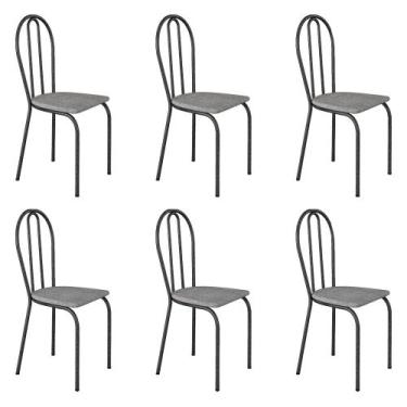 Imagem de Kit 6 Cadeiras de Cozinha Texas Estampado Grafiato Pés de Ferro Cromo 