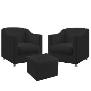 Imagem de 2 Poltronas Para Sala de Estar Alya Com Puff Quasar Sued Preto Aradeco