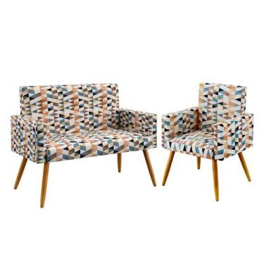 Imagem de Kit Poltrona Namoradeira e Poltrona Nina Sued Estampado Laranja Aradec