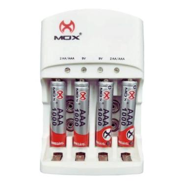 Imagem de Carregador Pilhas Rápido Bivolt + 4 Pilhas Aaa Recarregável - Mox