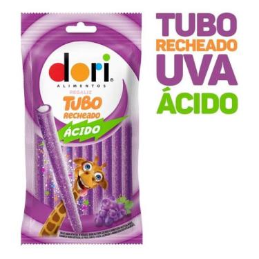 Imagem de Regaliz Tubo Recheado Ácido 70g - Morango, Uva E Yogurte Doce - Dori