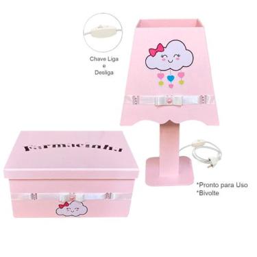 Imagem de Caixa Farmácia Orgfanizadora e Luminária Quarto de Bebê Menina Rosa - 