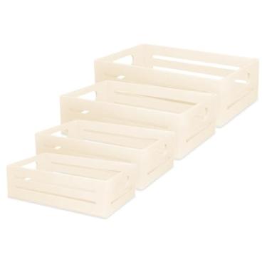 Imagem de Bandeja de madeira – Conjunto de 4 bandejas de madeira com alças, pequenas caixas de madeira para artesanato, caixas de madeira para exibição, pequenas paletes de madeira, caixas de maçã, bandejas de