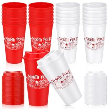 Imagem de Qinyoung 24 peças de copos de plástico de Natal de 473 ml, copo de café quente reutilizável de Natal para café, vinho, bebidas quentes e frias para decoração de Natal festa (chocolate)