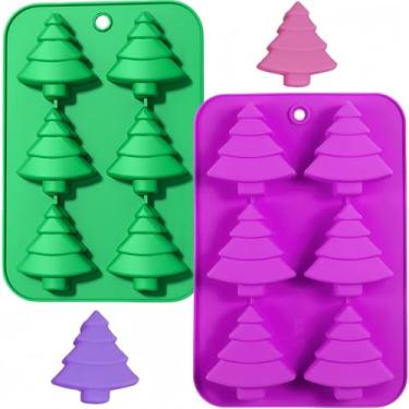 Imagem de Dwwffer Pacote com 2 moldes de silicone para árvore de Natal, molde de cozimento de bolo, chocolate, doces, sabonetes artesanais, cubos de gelo, formas de biscoitos, formas de Natal para chocolate,