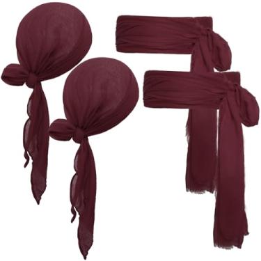 Imagem de Fantasia de pirata Halloween acessórios de pirata mulheres homens lenço de cabeça chapéu bandana pirata faixa cinto renascentista, vinho, vinho tinto, standard