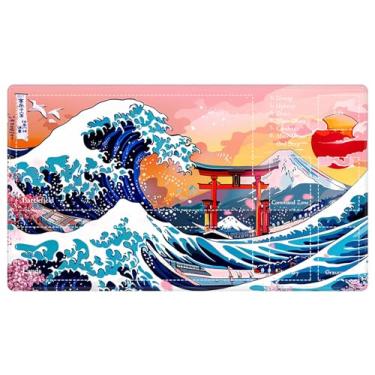 Imagem de EDGFRTOIO Tapete de Jogo para MTG com Zonas, 24"x14", Unissex, Onda do Mar Sakura Japonesa, 1 Peça