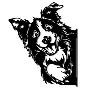 Imagem de WADORN Decoração de arte de jardim de metal espiando cachorro, decoração de parede com enfeite de cachorro para fazenda, animal fofo, silhueta de ferro, decoração de cerca ao ar livre, decoração de