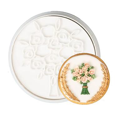 Imagem de Flycalf Cortadores de biscoito de casamento formas de buquê com carimbos de êmbolo ecológico PLA acessórios de cozimento moldes de cortador presentes para crianças festa decorativa 3" suprimentos de bolo de cozinha