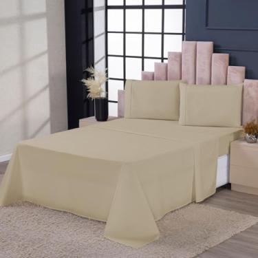 Imagem de Kit Roupa De Cama Jogo Completo Casal Padrão 400 Fios 4 Peças (Bege)