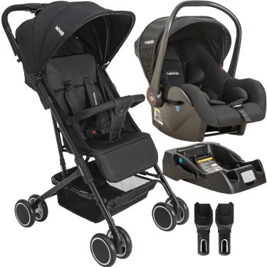 Imagem de Carrinho de Bebe com Bebe Conforto e Base Kiddo Mascote Preto