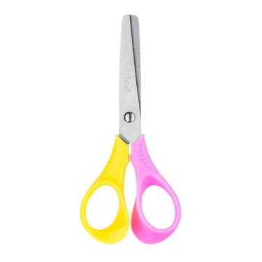 Imagem de Tesoura Escolar 13cm Bicolor Colorida Resistente BRW, AMARELO E ROSA