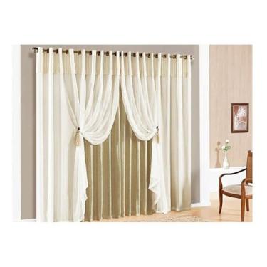 Imagem de Cortina Lunna Seda E Voal 2m X 1,7m Com Pingente Ouro Velho - Nathalia