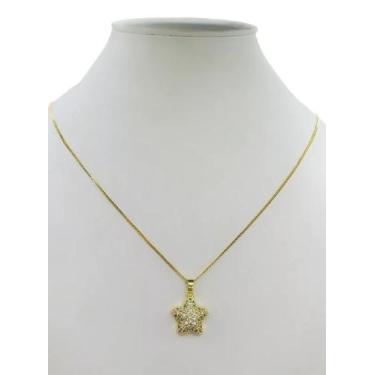 Imagem de Cordão Feminino 1mm Estrela Cravejado - Banhado a Ouro 18k - ToJoia18k