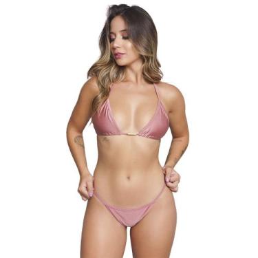 Imagem de Biquíni Cortininha Vekyo Fio Dental Sem Bojo Brilhoso Moda Praia, G, R