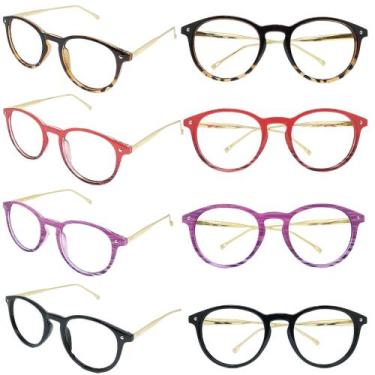 Imagem de Kit com 4 Armações Óculos Grau Redondo Haste Metal Premium - GV, Cores
