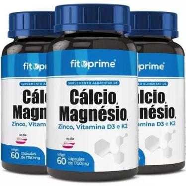 Imagem de Kit 3x Cálcio Magnésio Zinco Com Vitaminas D3 K2-MdK- FitoPrime 60 Cáp