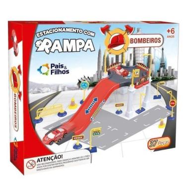 Imagem de Brinquedo Bombeiros Estacionamento com Rampa + Carrinho + 37 Peças - P