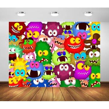 Imagem de Loccor Tecido de 2,1 x 1,5 m, pano de fundo de desenho animado de monstros fofos, pôster de chá de bebê, decoração de festa de 1º aniversário, suprimentos de mesa de bolo para meninos e crianças,