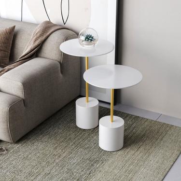 Imagem de Conjunto Mesa de Canto Parma Metal 65cm X 40cm X 40 Cm BRANCO / DOURADO