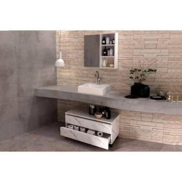 Imagem de Armário c/ Balcão Banheiro Rodizios BN3603 s/ Cuba 80cm e Espelho BN3609 Mármore Branco - Tecno Mobili