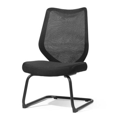 Imagem de FYLICA Cadeiras de escritório sem rodas cadeira de sala de conferências malha respirável almofada atualizada e base de trenó, cadeira de recepção de encosto médio sem apoios de braço (1, preto)