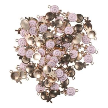 Imagem de diyhub 100 pingentes de pirulito rosa, pingentes de pirulito de liga esmaltada, pingentes em forma de doce para fazer joias DIY, 9.5mm, Metal não precioso, Sem Pedra Preciosa