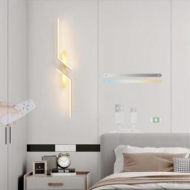 Imagem de Lâmpada de parede moderna de LED regulável com arandelas de parede de controle remoto recarregável por USB, iluminação de parede linear de alumínio para sala de estar, escritório, decoração de quarto